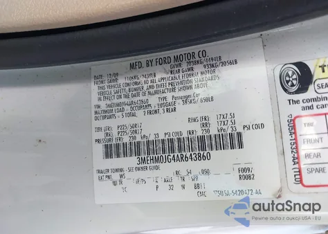 2010 Mercury Milan Premier from USA, damaged, VIN 3MEHM0JG4AR643860